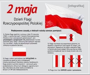 zdjęcie ukazuje właściwy sposób zawieszenia Flagi Rzeczypospolitej Polskiej