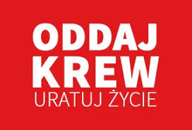 na czerwonym tle umieszczony jest biały napis - ODDAJ KREW, URATUJ ŻYCIE