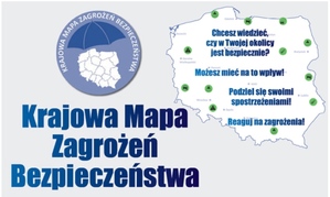 na białym tle niebieski napis Krajowa Mapa Zagrożeń Bezpieczeństwa