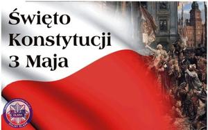 Flaga Polski i napis Święto Konstytucji 3 Maja