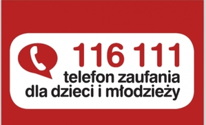 w ramce na białym tle czerwone cyfry telefonu 116 111 i czarny napis o treści telefon zaufania dla dzieci i młodzieży