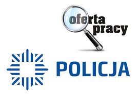 na białym tle napis policja, w prawym górnym rogu lupa i napis oferta pracy