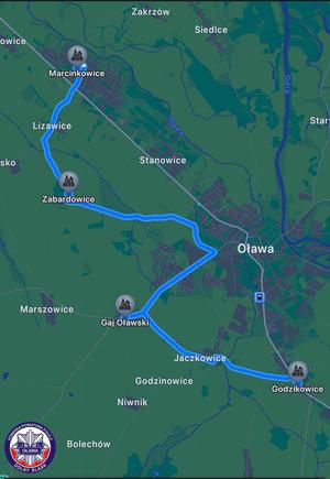 proponowany objazd dla pojazdów osobowych jadących z Wrocławia drogą K-94 w kierunku Brzegu