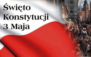 Święto Konstytucji 3 Maja - napis znajduje się na fladze