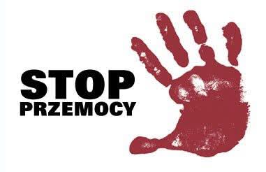 Stop przemocy - czerwona dłoń i napis