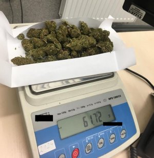 zabezpieczona marihuana z elektroniczną wagą